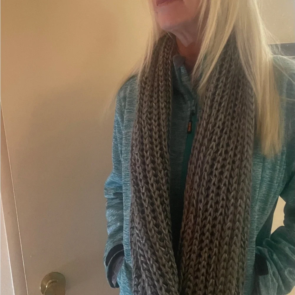 Gray Chunky Knit Infinity Scarf Oversized Cozy Winter Loop Scarf